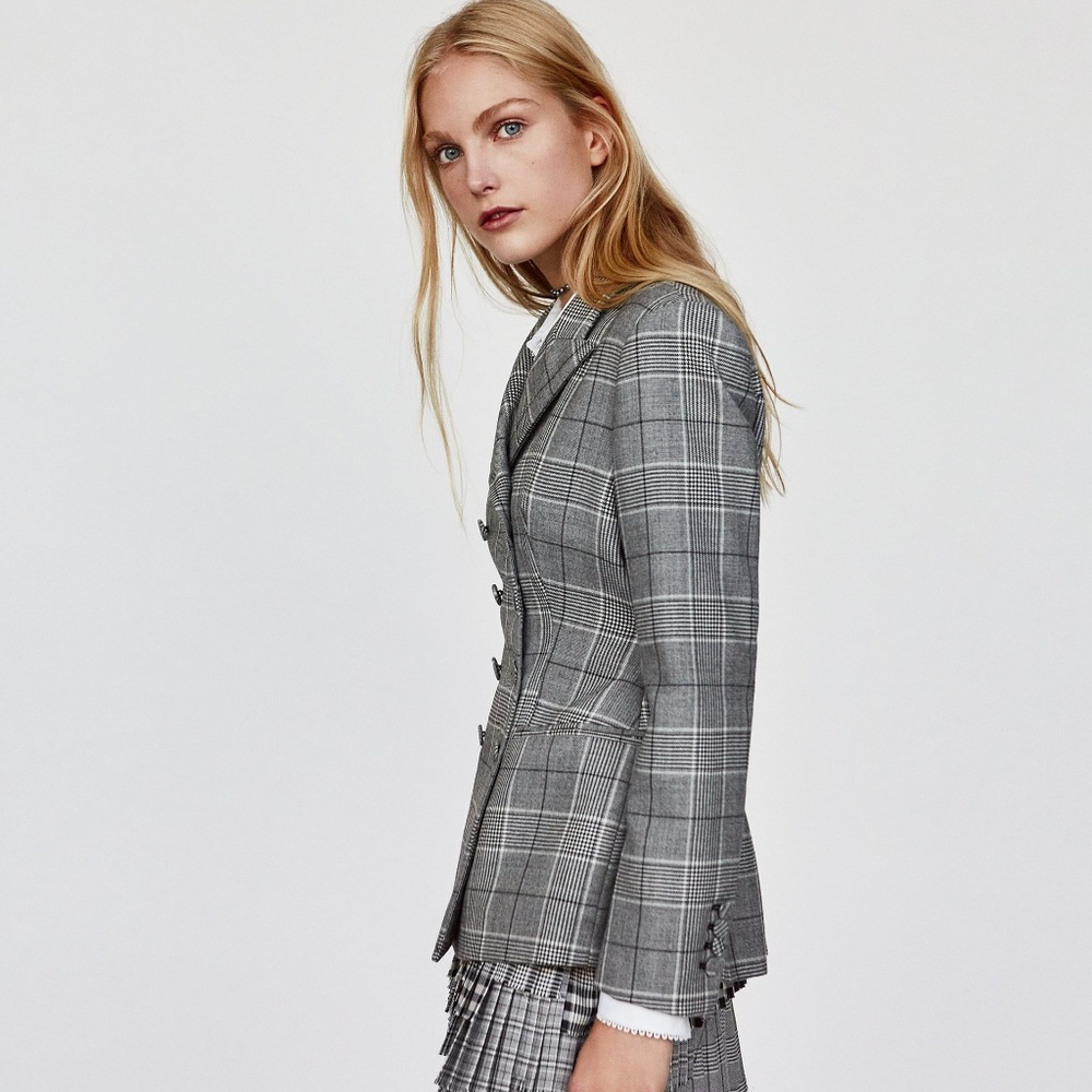 Zara Studio Wool Checked Blazer - Picture 2 of 7